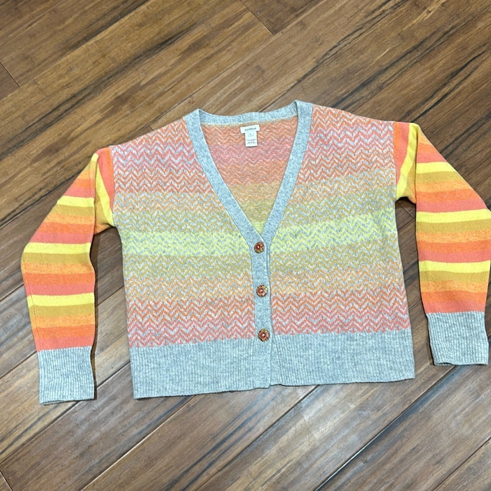 Sundance Boho Lambswool Chevron and Striped Button Cardigan